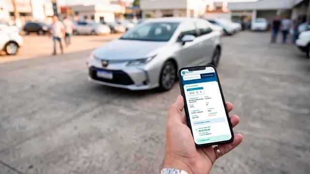 Pessoa consultando o preço de referência de um carro usado pela tabela de mercado